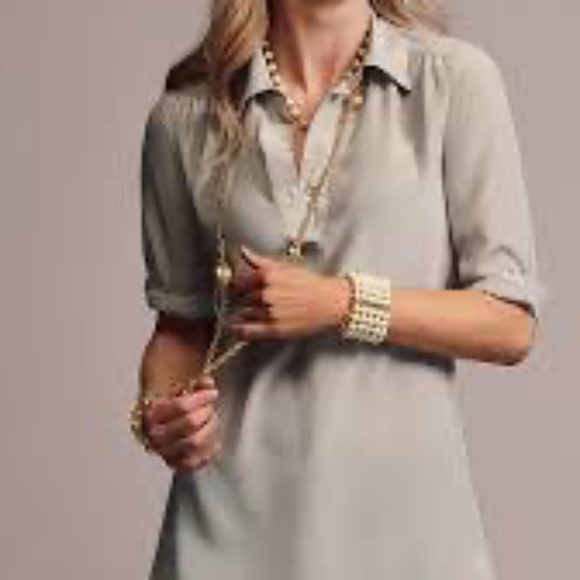 CAbi Dove Grey Silk Popover half button Blouse Sz XL Style# 3424 button cuffs - Picture 1 of 8